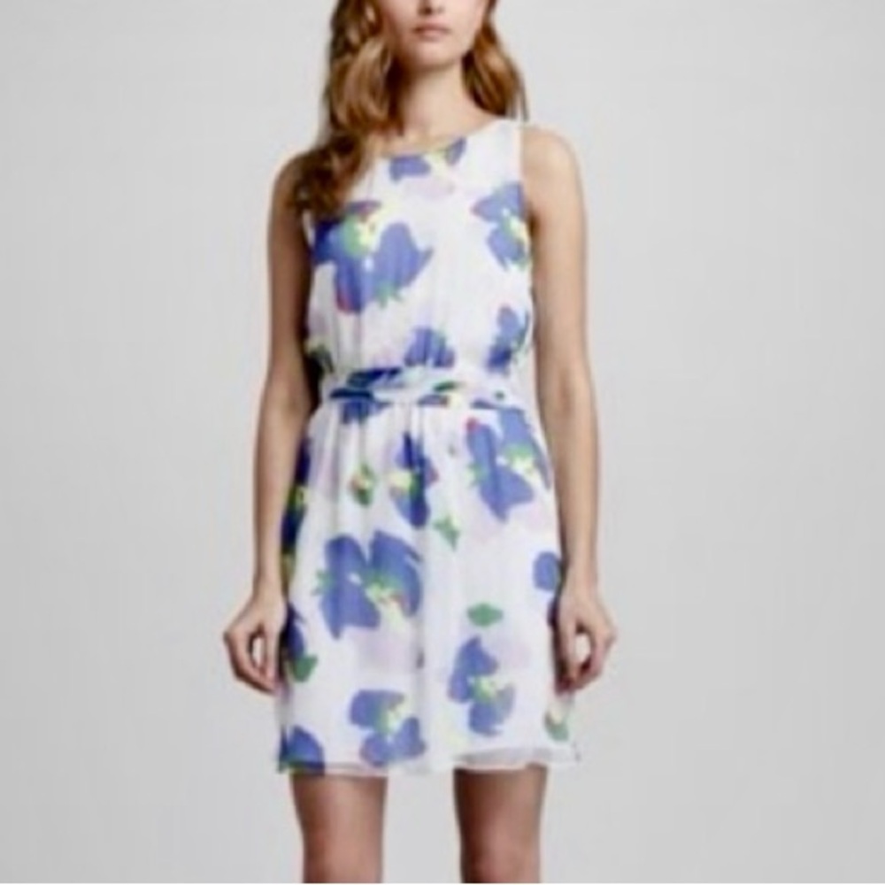 Like New - Theory White Floral Print Silk Sleeveless Tank Mini Dress